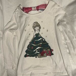 Girls White Long Sleeve Shirt with Holiday Sequined Design